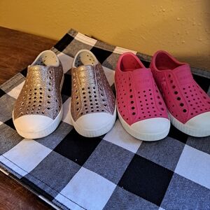 Natives,2 pair, childrens 8 and 9..pink and glitter gold